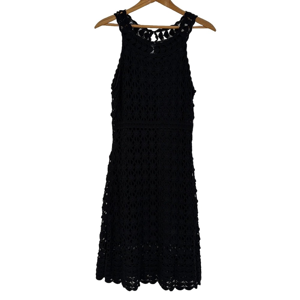 INC Silk Blend Crochet Knit Dress L Black Sleeveless Fairy Grunge Witchy Whimsig - Picture 3 of 12